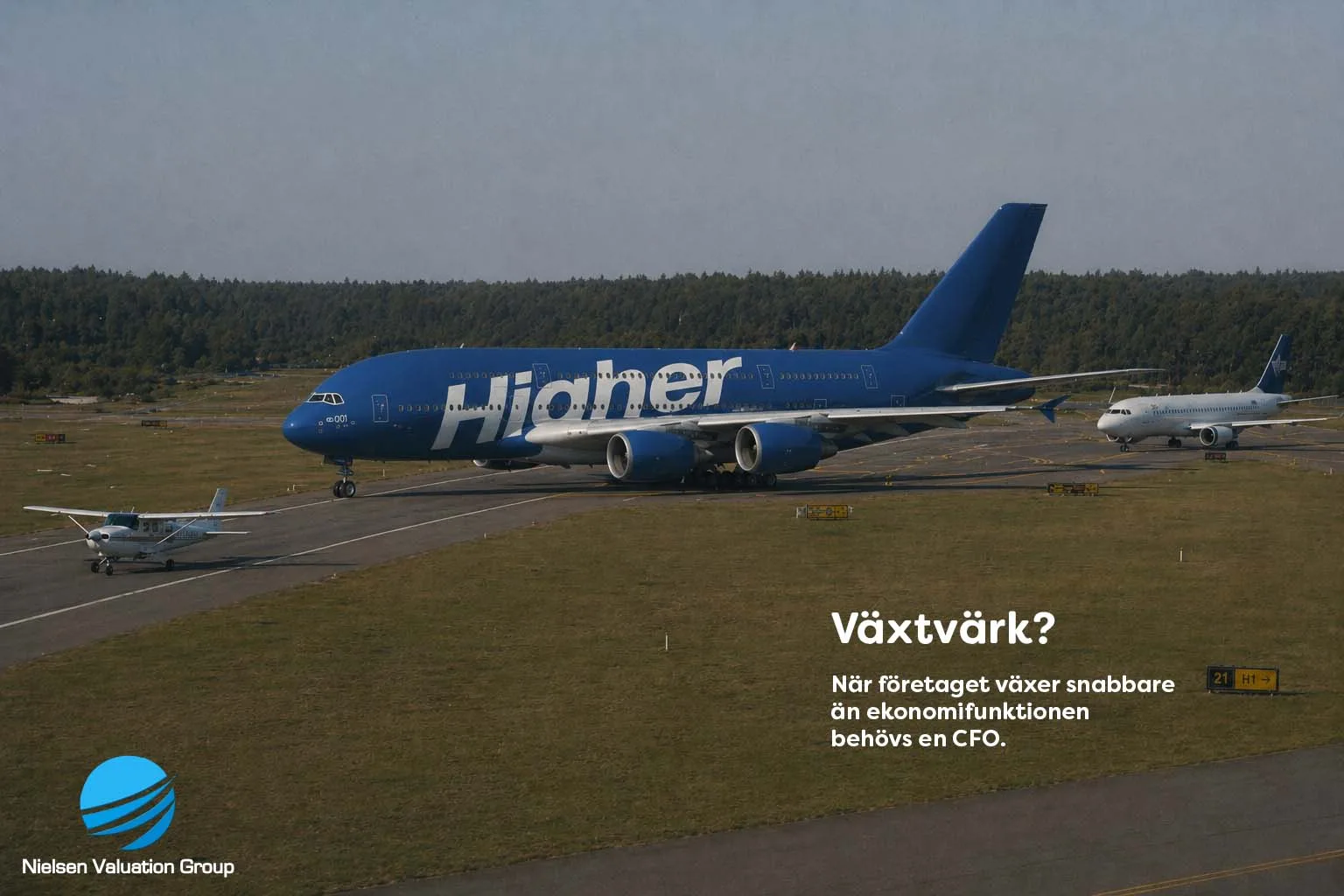 Airbust A380 i jämförelse med Cessna och Boeing 737, som illustration för när ett växande och framåtsträvande företag förr eller senare växer ur sin klass och kan behöva hjälp av en CFO.